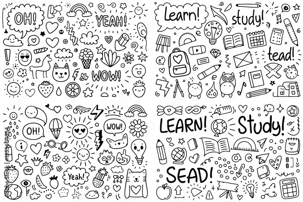 Grouped Doodle Elements with Words Oh Yeah Learn Study Wow Grouped Doodle Elements with Words Oh Yeah Learn Study Wow