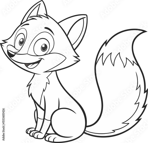  cartoon fox sitting with its bushy tail curled around