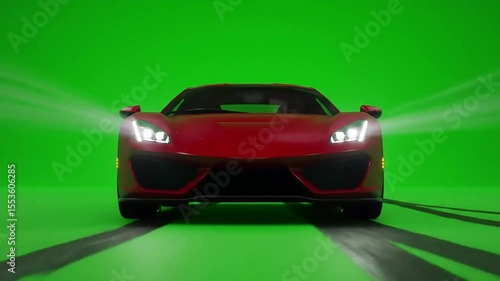 Sports car headlights studio green screen