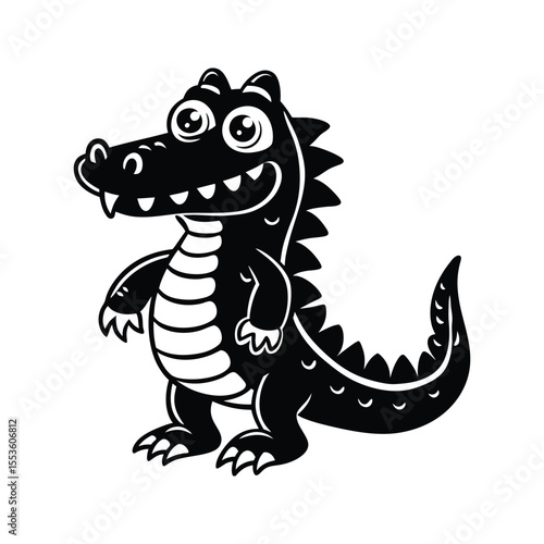 Friendly crocodile with spiky back silhouette isolated on white background
