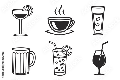 Various drinks isolated on white background