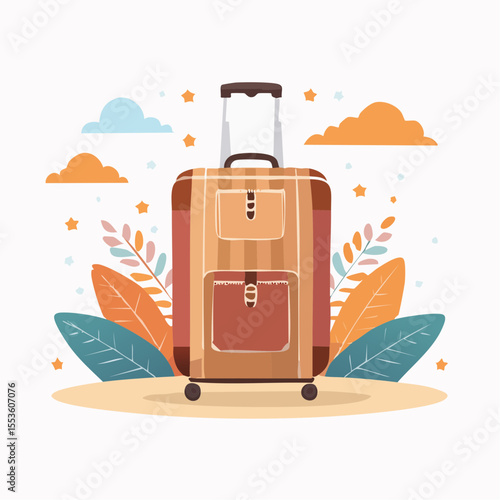 Flat Vector Illustration of Travel Luggage – Adventure Theme in Earth Tones