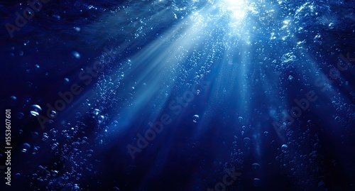 Underwater light rays, bubbles