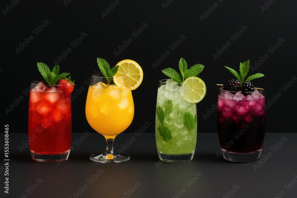 Fototapeta premium Row of Mocktails: Perfect for Menus with Header and Footer Space