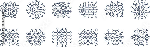 Abstract Network Diagrams in Dark Blue on White Background