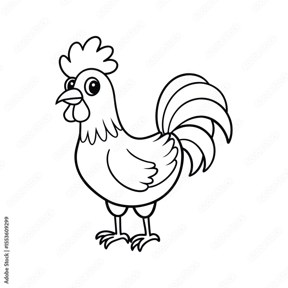 Friendly rooster with feathers and comb silhouette isolated on white background Friendly rooster with feathers and comb silhouette isolated on white background