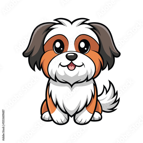 Friendly Shih Tzu dog with happy face and soft coat vector illustration isolated on white background