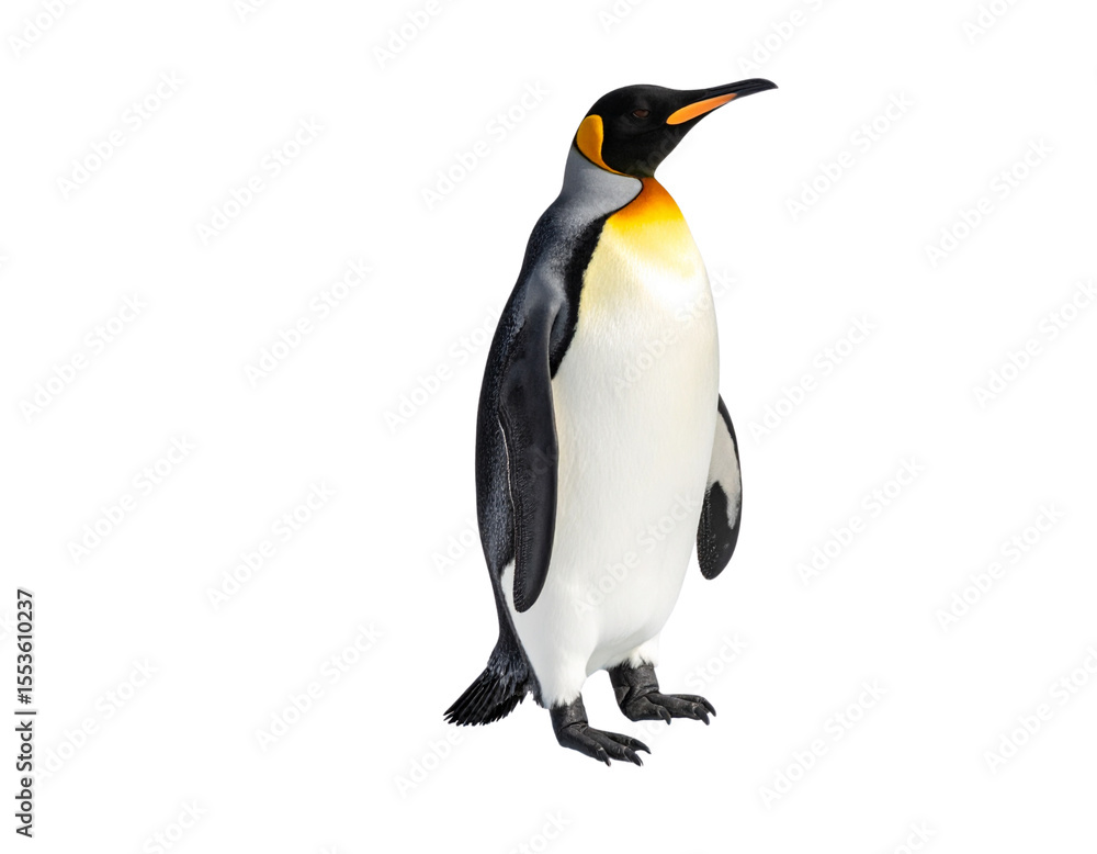 Fototapeta premium Side View of Emperor Penguin Standing on Ice with Natural Shadow, Isolated on Transparent Background