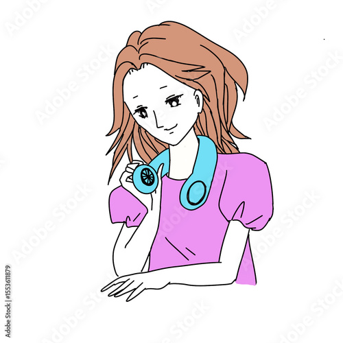 A Girl Cooling Herself With Neck Fan