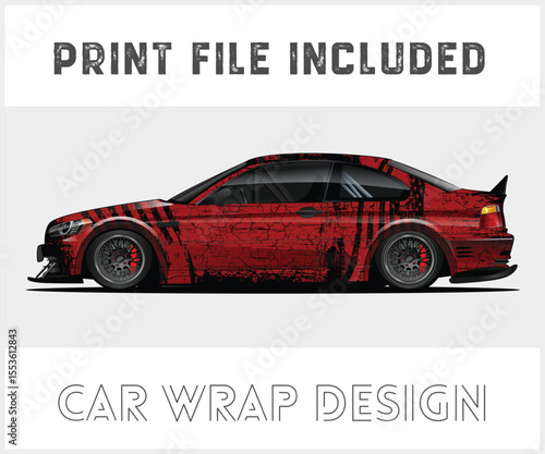 Red Car Wrap Design with Print File Included