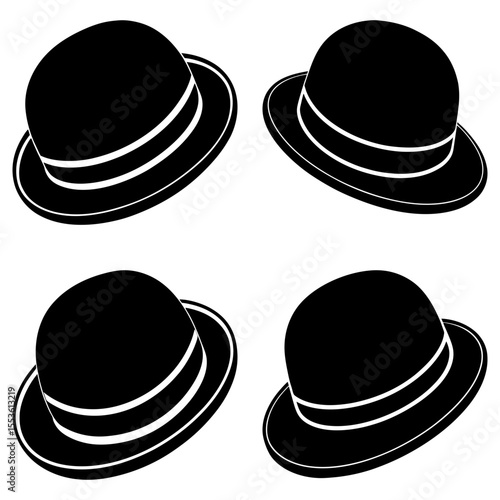 Four black bowler hats arranged in a square pattern against a white background in a simple illustration