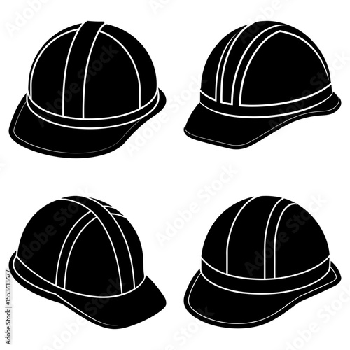 Illustration of four black and white sweaters with different patterns and necklines in a square format