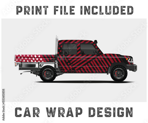 Red and Black Car Wrap Design for Pickup Truck