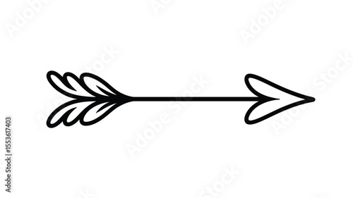 Simple black outline arrow with feather fletching and heart shaped arrowhead