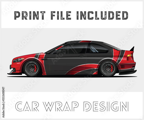 Print File Included Car Wrap Design Red and