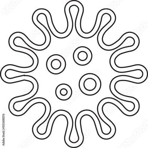 Artistic representation of a cell or virus, presented as a simple line drawing, perfect for science publications, or medical company brand identity materials.