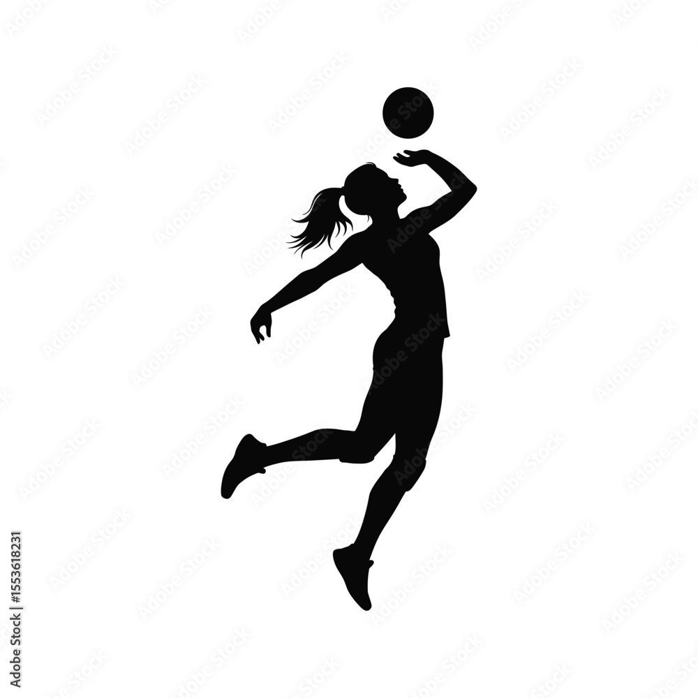 Naklejka premium Female Volleyball Player Silhouette Action Shot Vector Graphic Sport Athlete Fitness Exercise Game Competition
