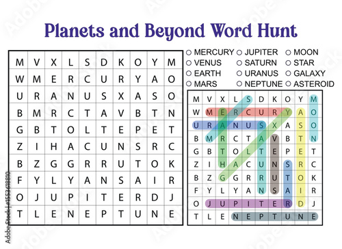 Planets and Beyond Word Search Puzzle Game for Kids Learning