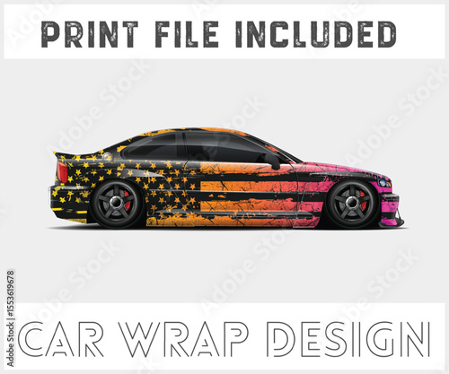 Colorful Car Wrap Design with Stars and Stripes