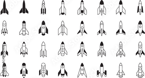 Rocket Ship Silhouettes A Collection of Spacecraft Designs for Space Exploration Themes, Aviation Projects, and Futuristic Art, Ideal for Graphic Design