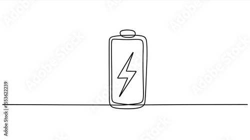 Continuous line drawing of a battery icon with a lightning bolt symbol inside