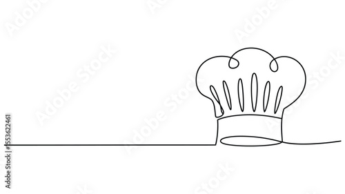 Minimalist single line drawing of a chef hat on a white background