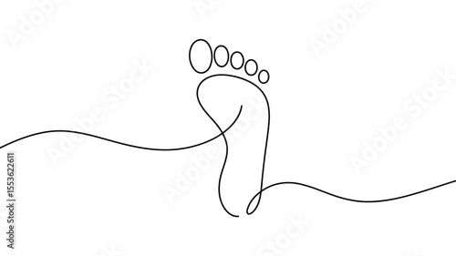 Minimalist single line drawing of a human foot with toes and a wavy line