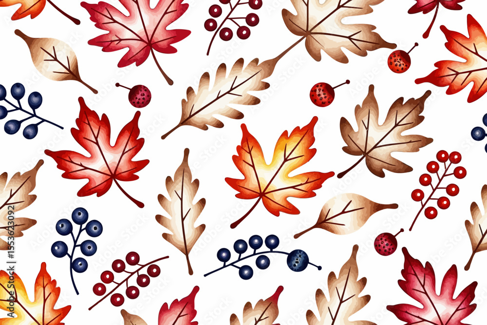 Autumn Leaves & Berries Pattern- Watercolor Fall Foliage- Seasonal Background- Thanksgiving Themed Design- Colorful Leaves- Harvest Time- Nature Inspired Art Autumn Leaves & Berries Pattern- Watercolor Fall Foliage- Seasonal Background- Thanksgiving Themed Design- Colorful Leaves- Harvest Time- Nature Inspired Art