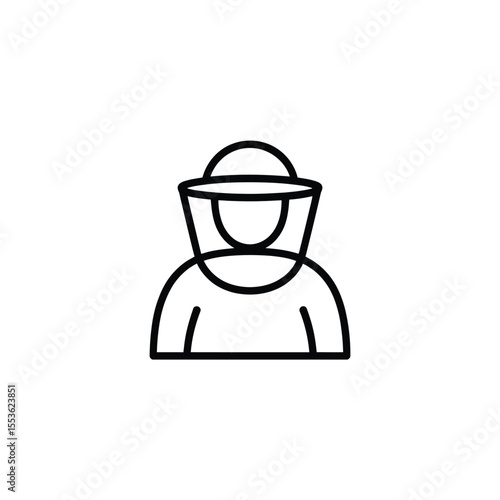 Simple outline icon of a beekeeper wearing protective gear and a veiled hat