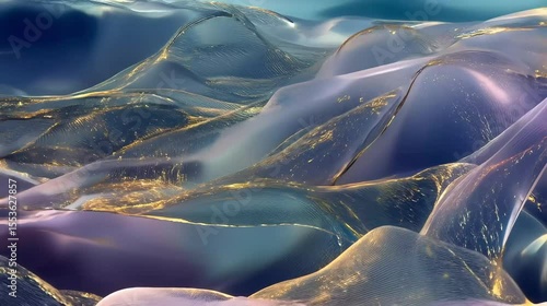 Abstract Digital Landscape of Wavy Purple Gold and White Textures with Glittering Sparkles