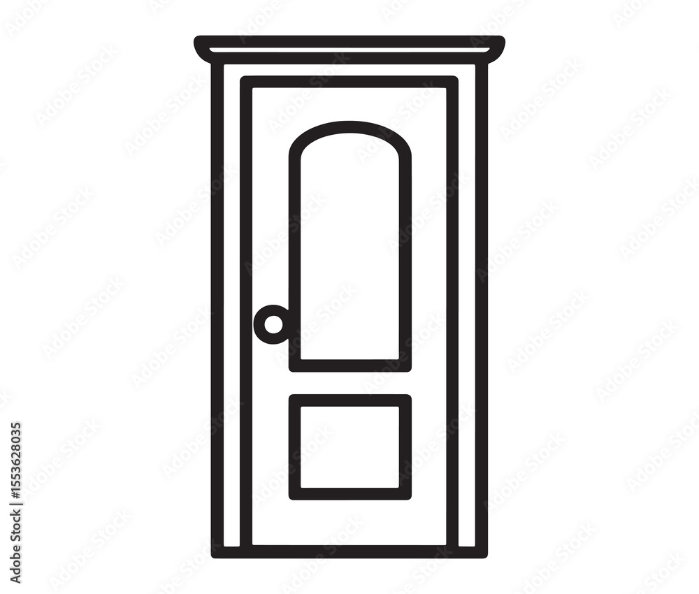 Open door isolated on white background. Minimal line art door illustration. Open door isolated on white background. Minimal line art door illustration.