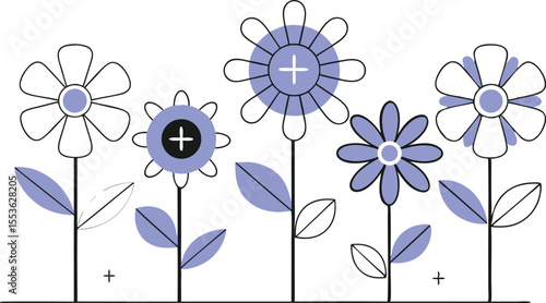 Background filled with chemistry reaction symbols integrating into cartoon flowers