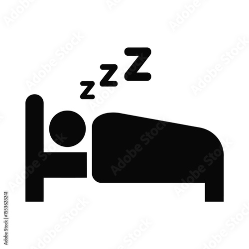 Simple black icon of a person sleeping in bed with zzz symbols