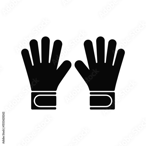 Pair of black goalkeeper gloves with fingers spread wide on a white background