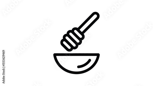 Simple black outline icon of a honey dipper in a bowl