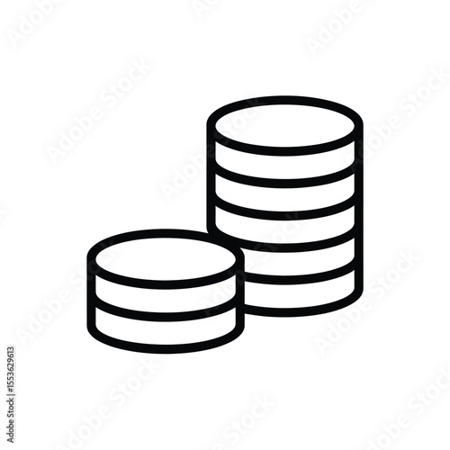 Simple black and white line art icon of two stacks of coins