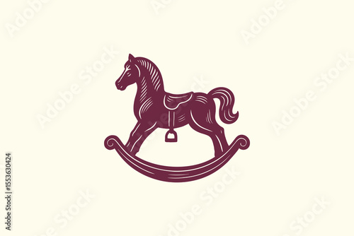 Rocking horse engraving style vector illustration