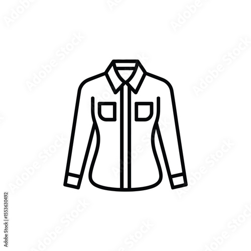 Simple black and white line art icon of a long sleeved collared shirt