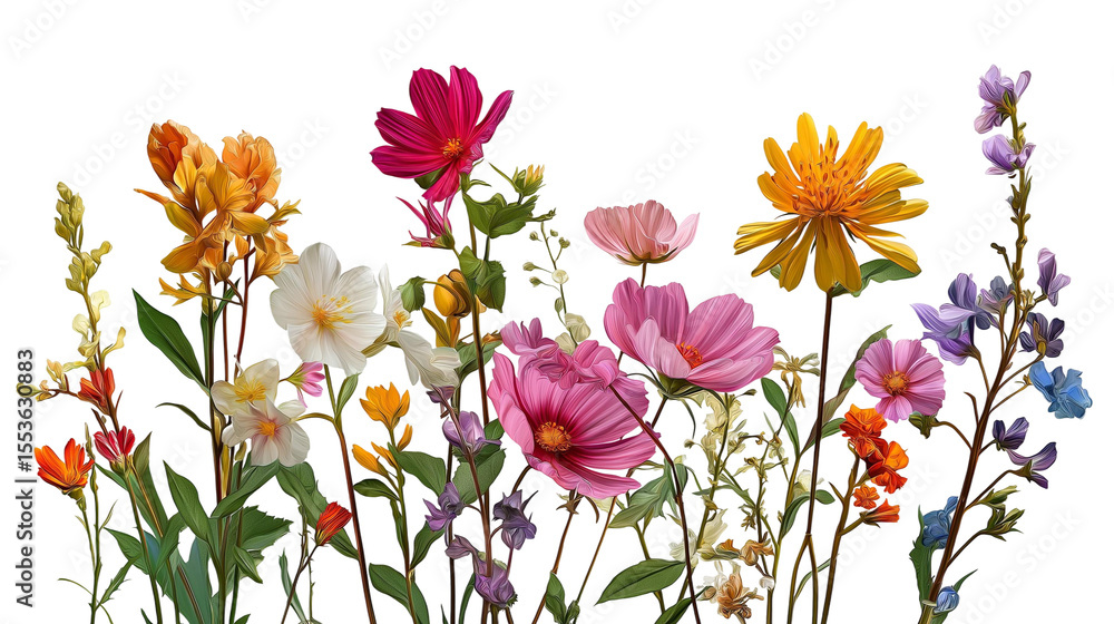 Colorful Meadow and Garden Flowers Isolated on Transparent Background Colorful Meadow and Garden Flowers Isolated on Transparent Background