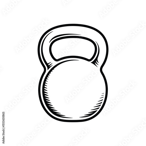 Simple black and white illustration of a kettlebell on a white background