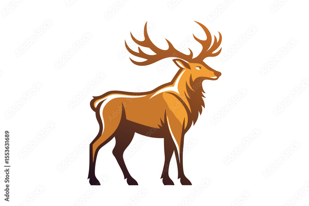 Obraz premium Majestic brown deer stands gracefully with impressive antlers on a clean, simple background