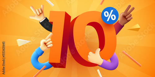 10 percent Off. Discount creative composition. Product presentation, mock up, podium. Sale banner and poster. Vector illustration.