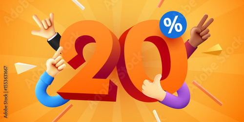 20 percent Off. Discount creative composition. Product presentation, mock up, podium. Sale banner and poster. Vector illustration.