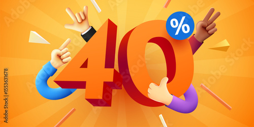 40 percent Off. Discount creative composition. Product presentation, mock up, podium. Sale banner and poster. Vector illustration.