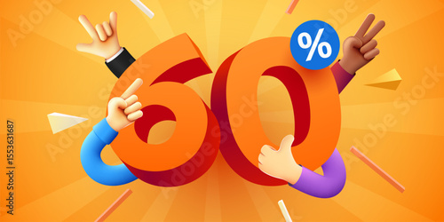 60 percent Off. Discount creative composition. Product presentation, mock up, podium. Sale banner and poster. Vector illustration.