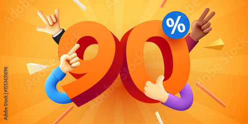 90 percent Off. Discount creative composition. Product presentation, mock up, podium. Sale banner and poster. Vector illustration.