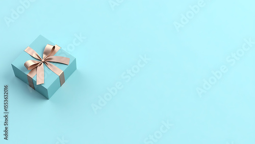 Wallpaper Mural Pastel Blue Gift Box with Rose Gold Bow: Minimalist Product Presentation Torontodigital.ca