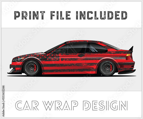Red Car Wrap Design with Print File Included