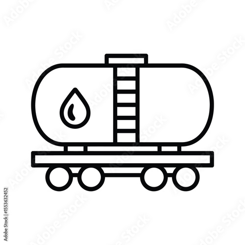 Simple black line drawing of a train tanker car with a water drop symbol