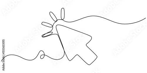 Arrow mouse click continuous one line drawing. Cursor symbol, Continuous drawing of cursor arrow. One line icon of cursor arrow, Background of drawing one line on a white background.